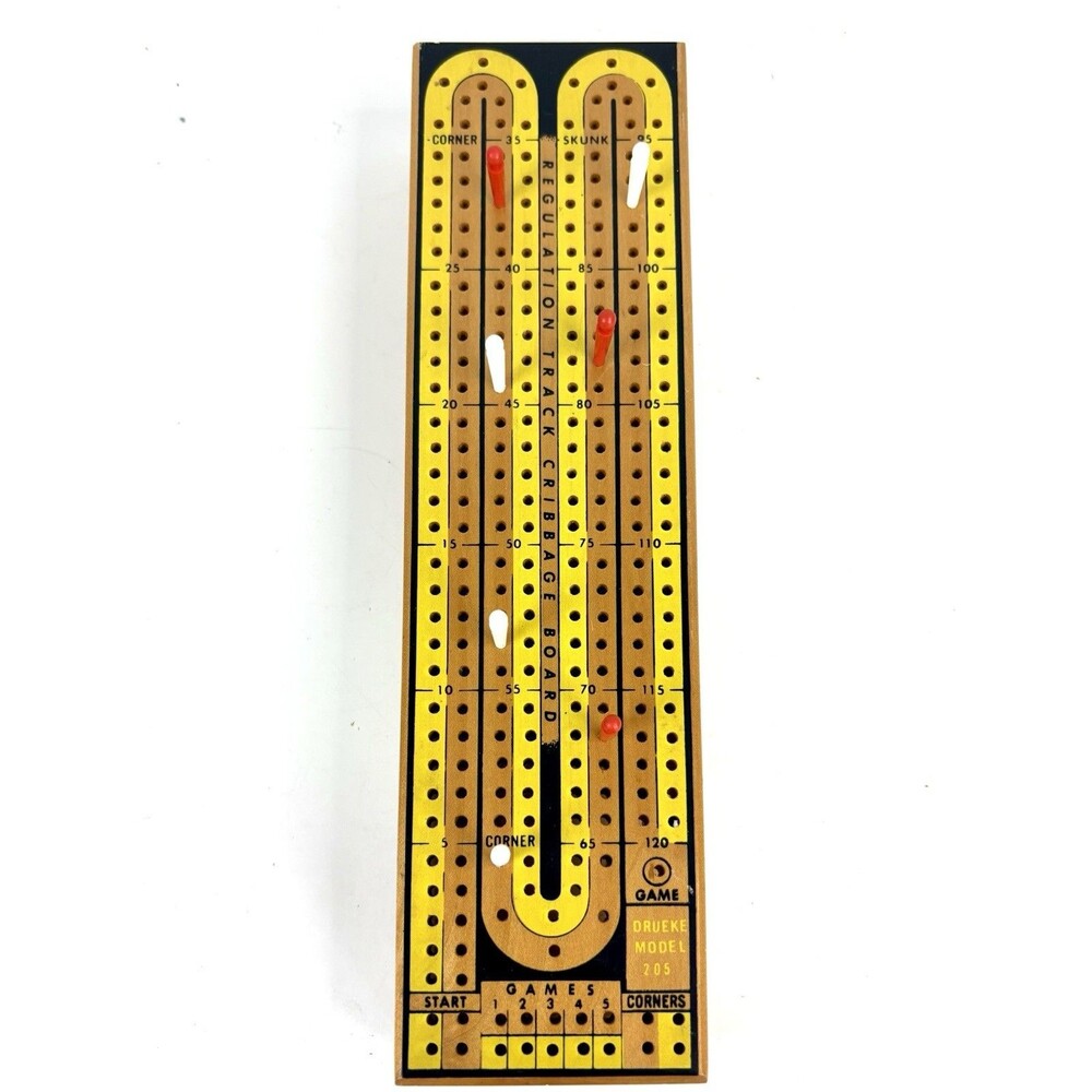 Vintage Drueke No 2050 Regulation Track Wood Cribbage Board Game Box Instruction